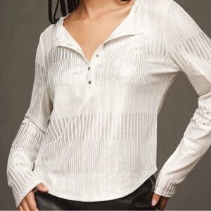 NWT Anthropologie Pilcro Andie Ribbed Henley Metallic Long sleeve Top, Size XS